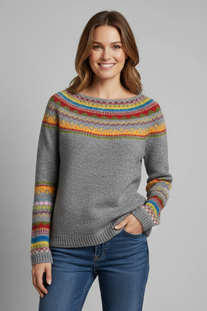 Women’s Jumper with Crew Neck and Striped Knitted Surface