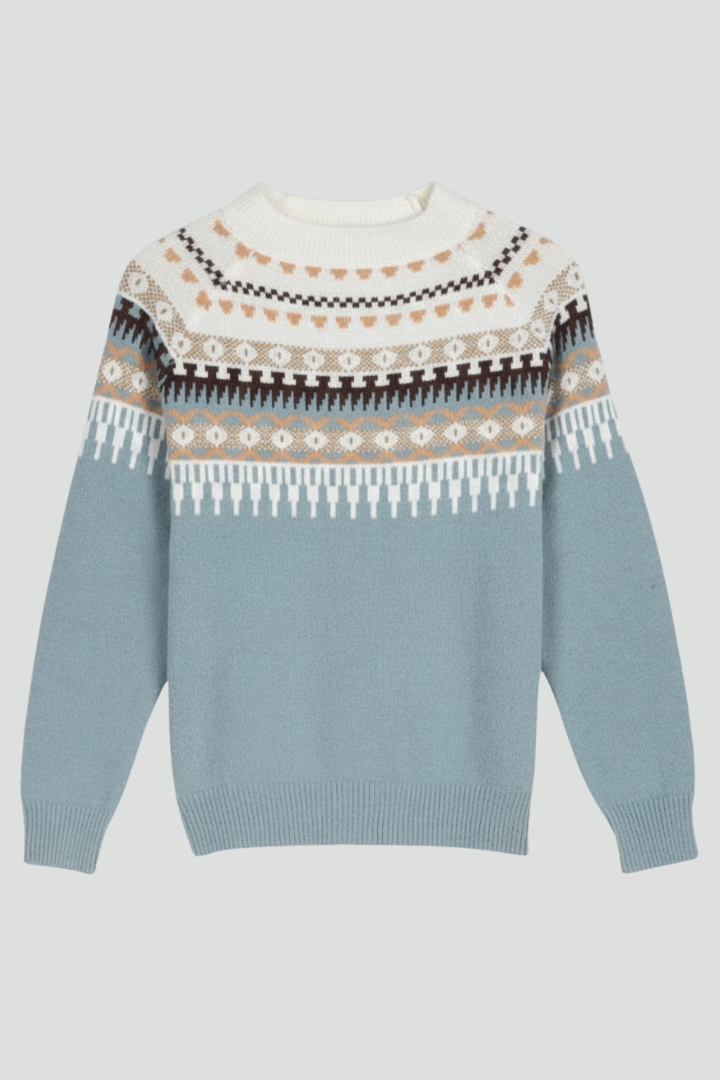 Women's Jumper with Round Neck and Geometric Pattern