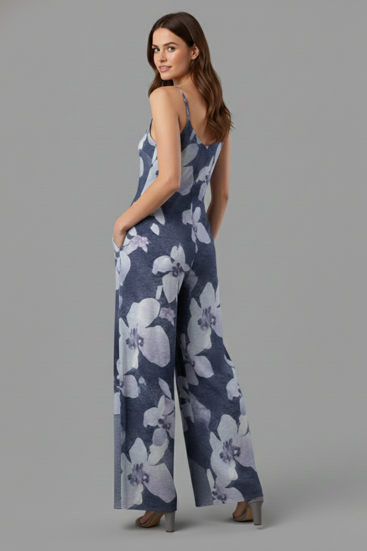Women’s Jumpsuit with Adjustable Straps and Printed Surface