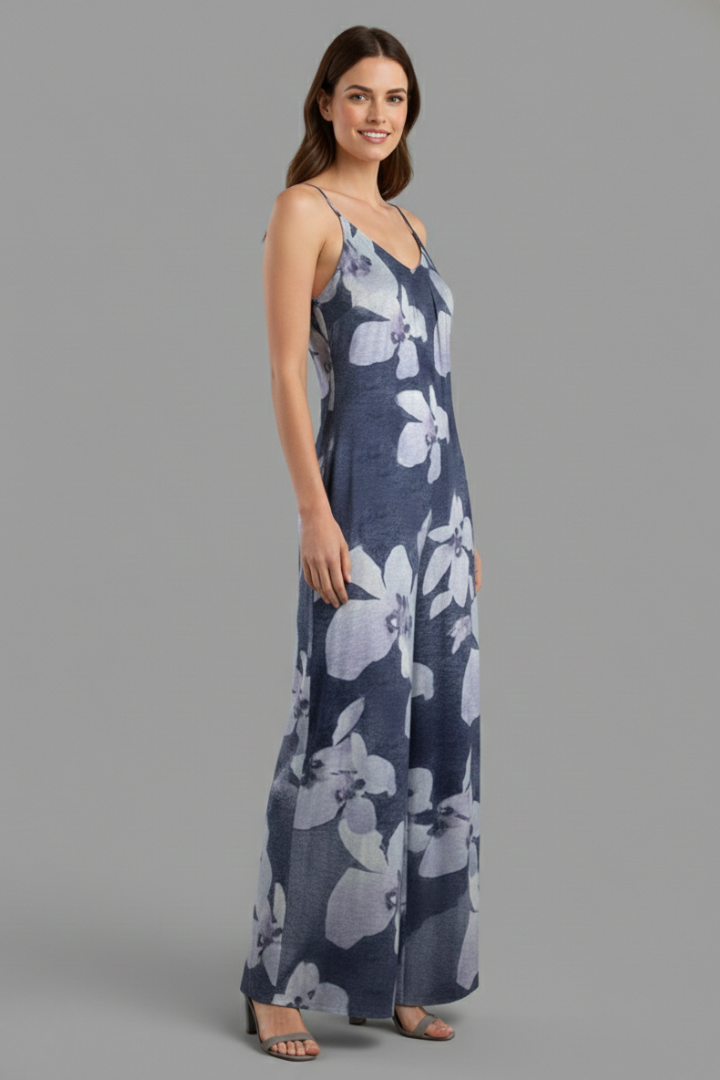Women’s Jumpsuit with Adjustable Straps and Printed Surface