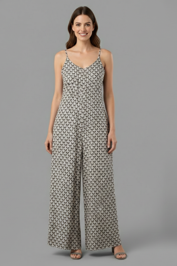 Women’s Jumpsuit with Adjustable Straps and Printed Surface
