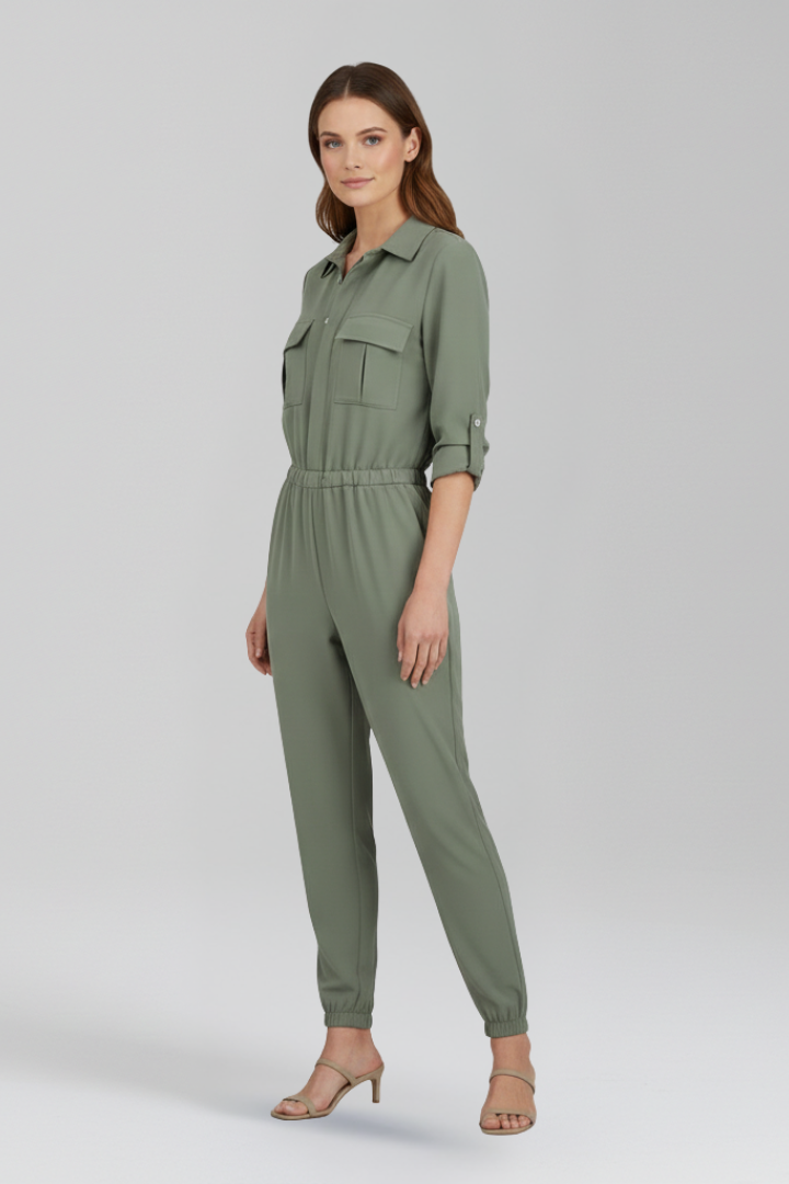 Women’s Jumpsuit with Button Placket and Elasticated Waist