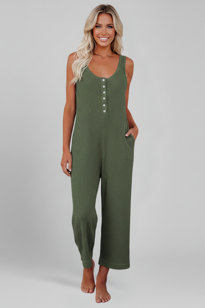 Women’s Jumpsuit with Button Placket and Side Pockets
