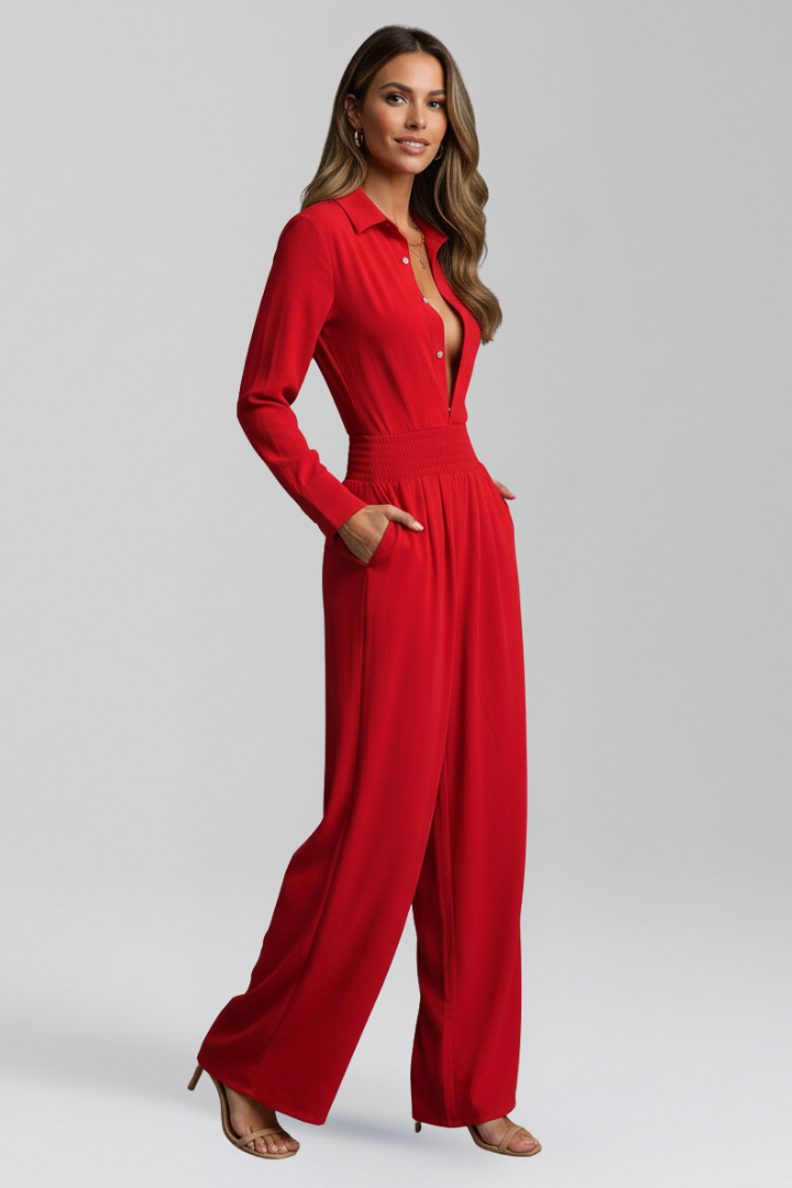 Women’s Jumpsuit with Collar Neck and Long Sleeves