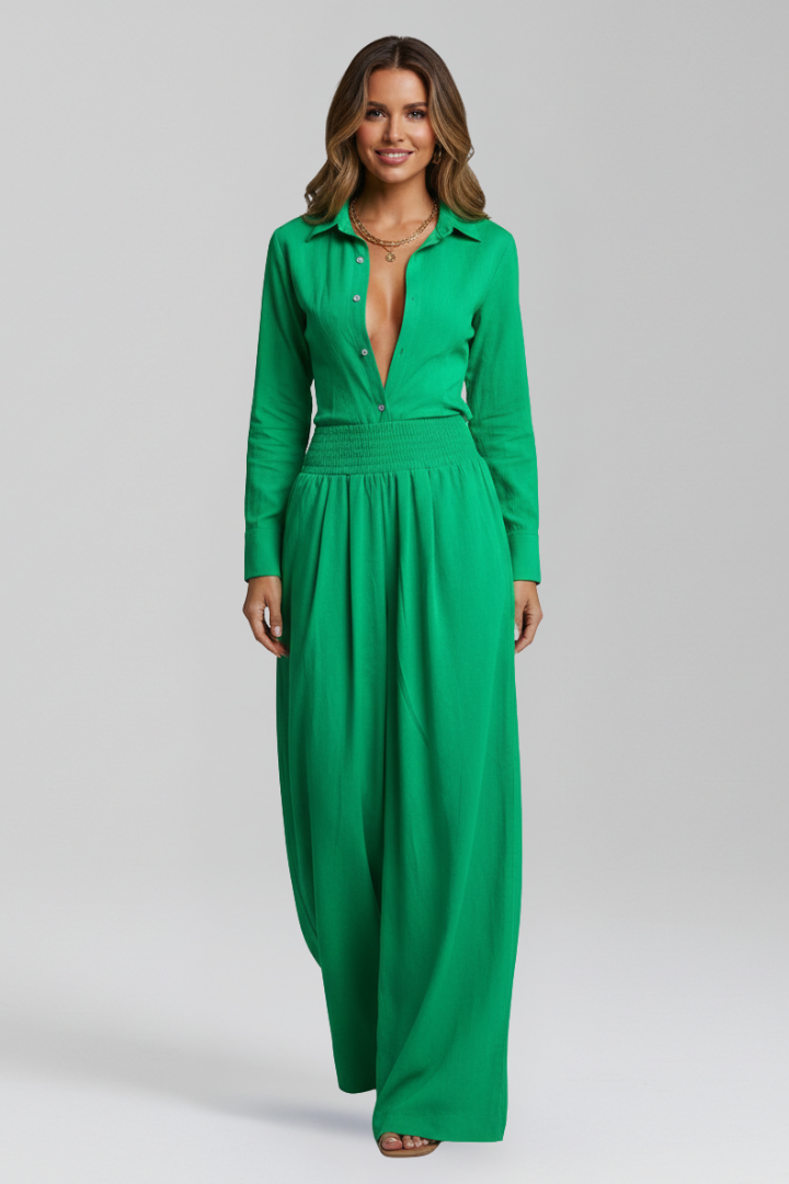 Women’s Jumpsuit with Collar Neck and Long Sleeves