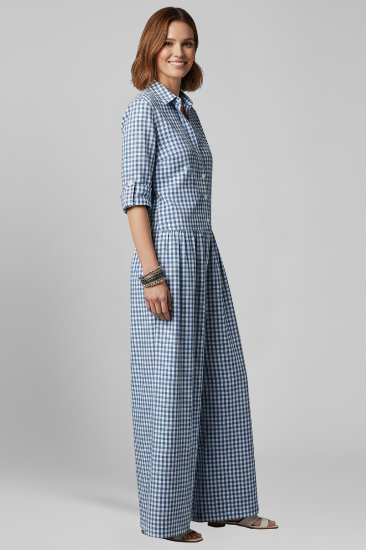 Women’s Jumpsuit with Collared Neckline and Button Closure