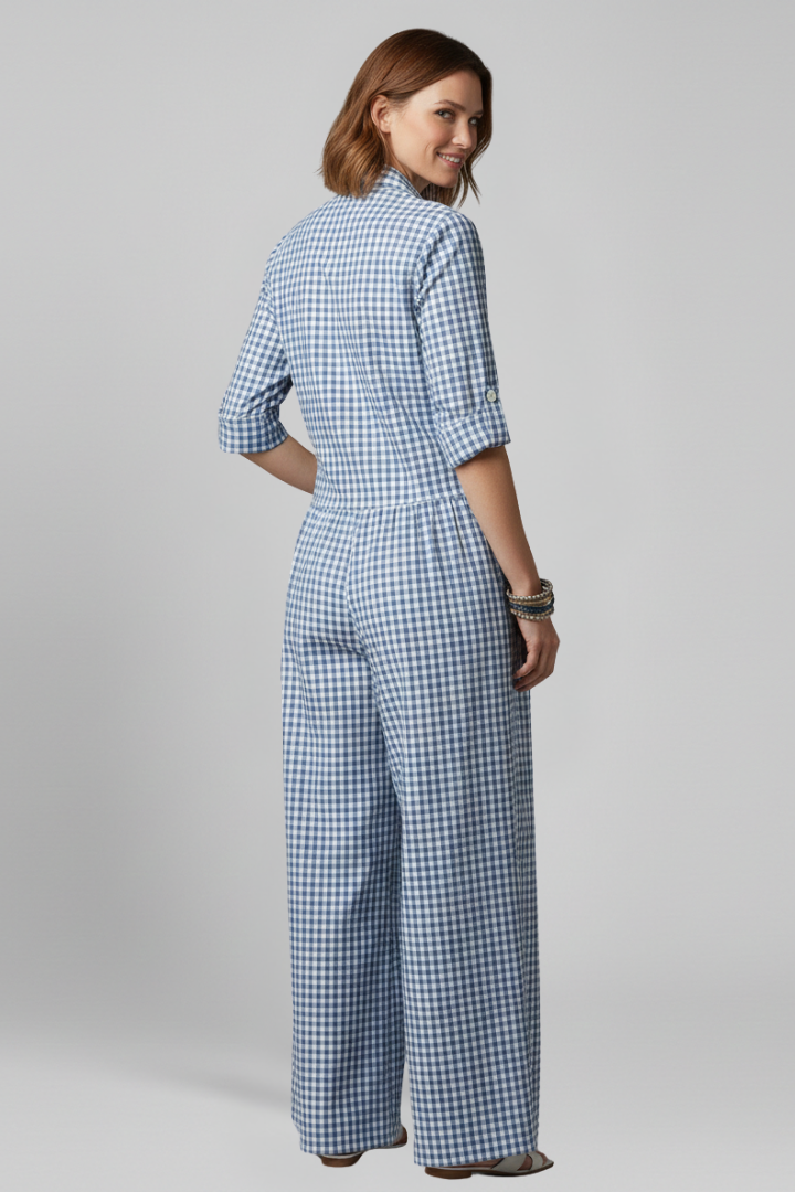 Women’s Jumpsuit with Collared Neckline and Button Closure