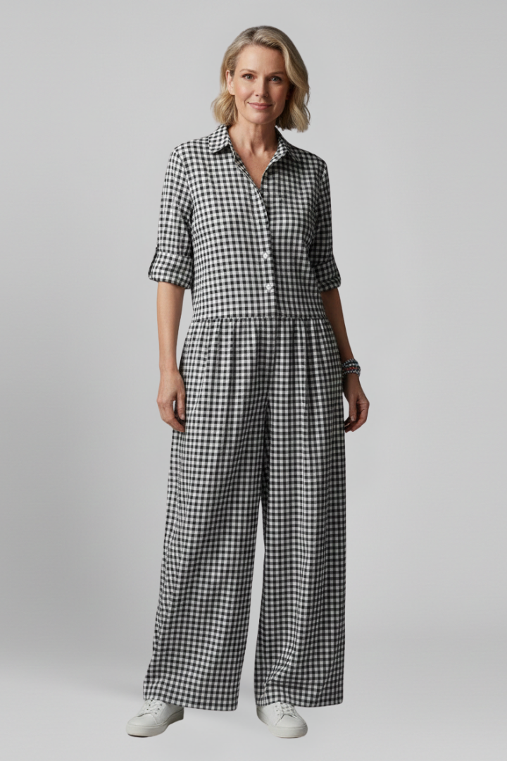 Women’s Jumpsuit with Collared Neckline and Button Closure