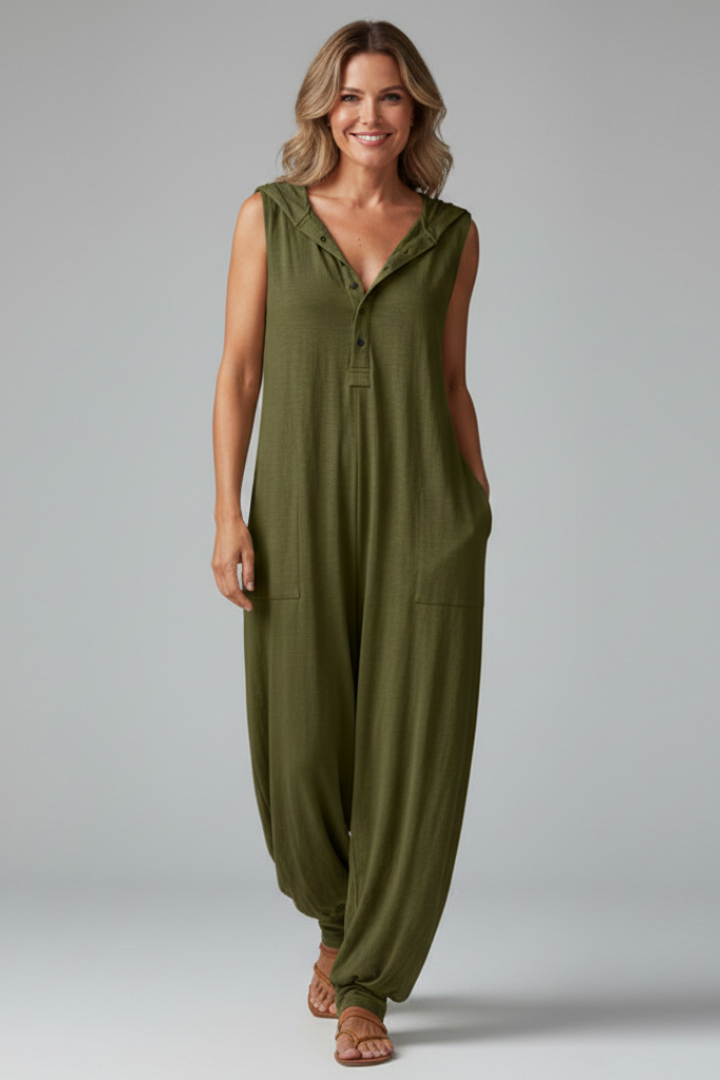 Women’s Jumpsuit with Hood and Button Closure