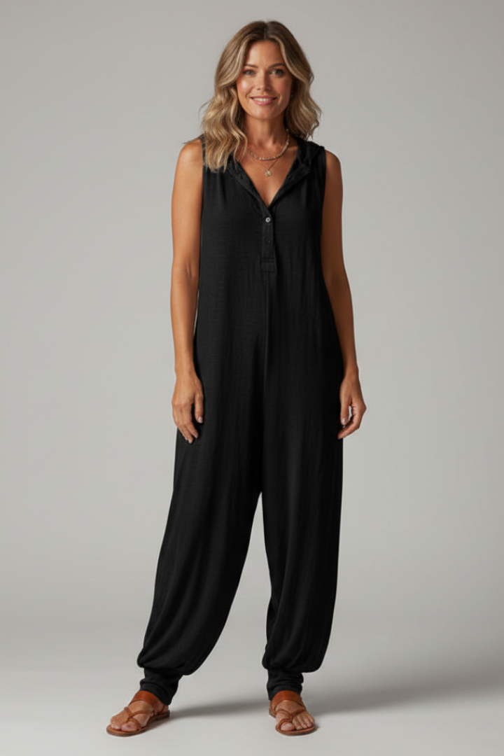 Women’s Jumpsuit with Hood and Button Closure