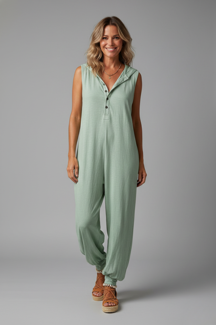 Women’s Jumpsuit with Hood and Button Closure