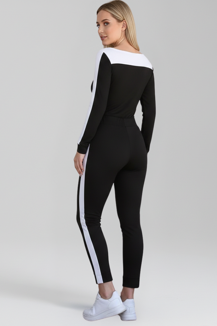 Women’s Jumpsuit with Hooded Neckline and Side Stripes