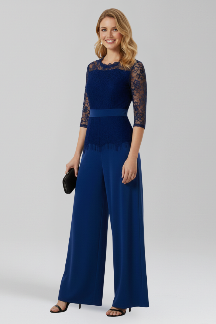 Women’s Jumpsuit with Lace Sleeves and Wide Legs