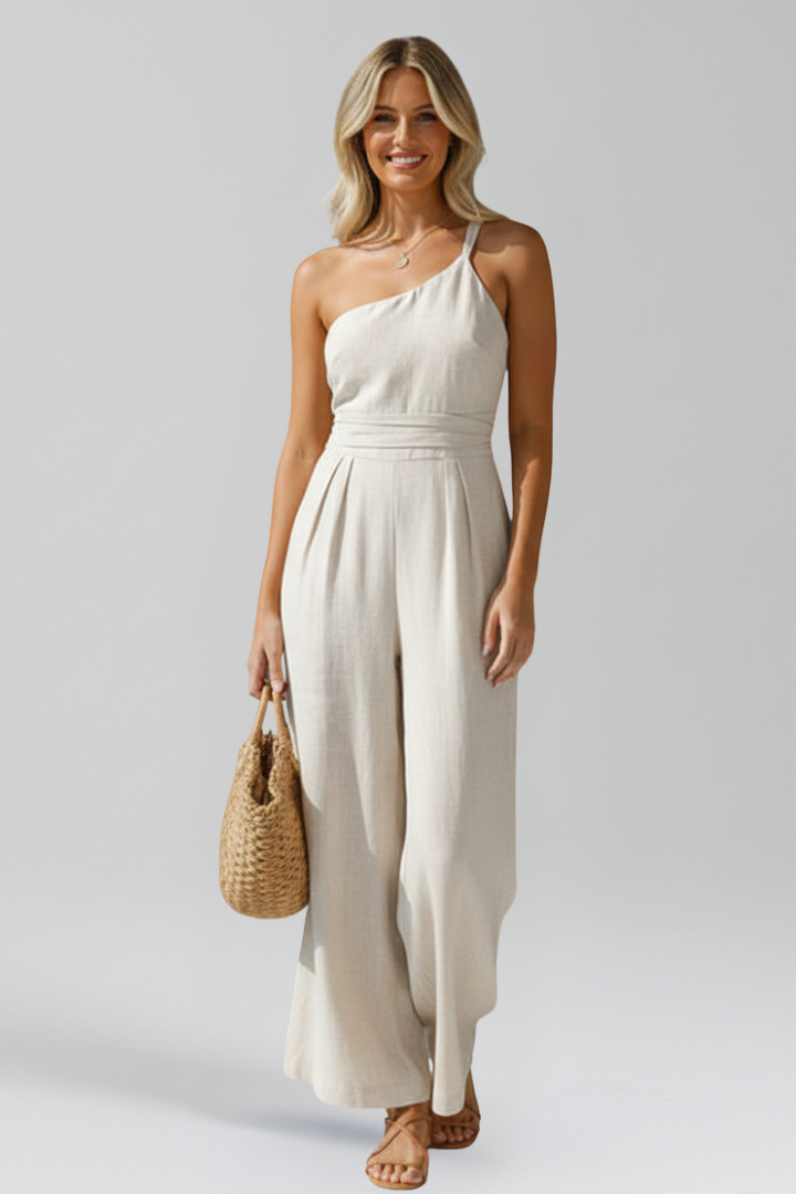 Women’s Jumpsuit with One-Shoulder Neckline and Wide Legs