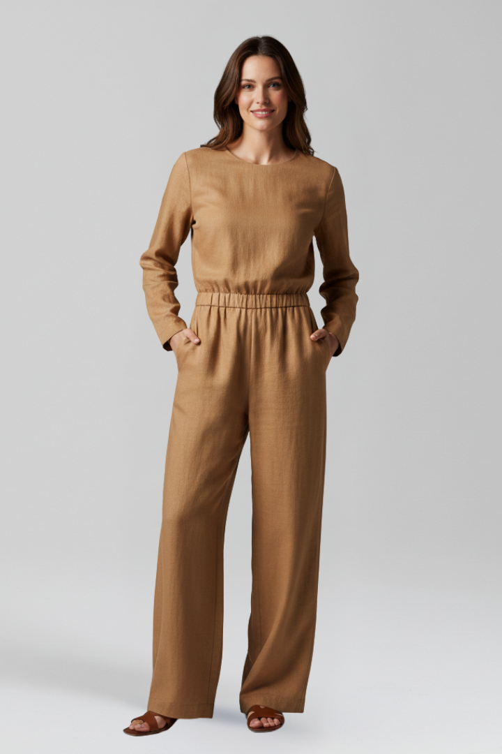 Women’s Jumpsuit with Round Neck and Long Sleeves