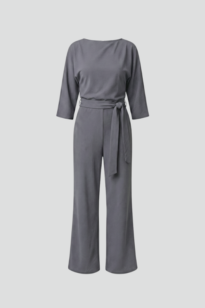 Women’s Jumpsuit with Round Neck and Waist Belt