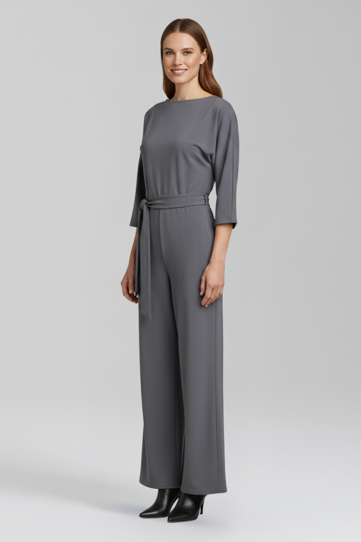 Women’s Jumpsuit with Round Neck and Waist Belt