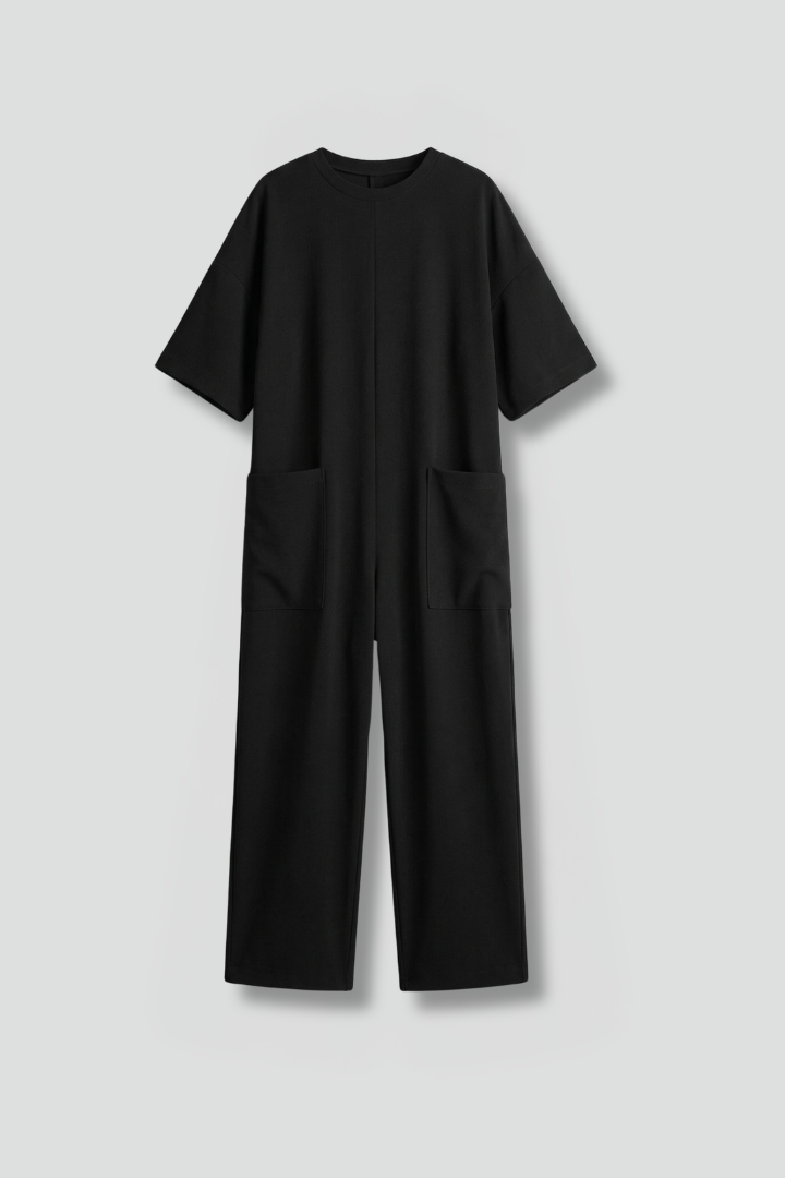 Women’s Jumpsuit with Round Neck and Wide Leg Trousers