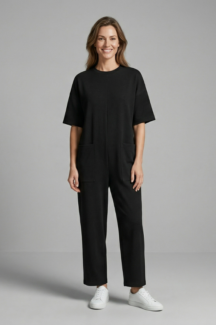 Women’s Jumpsuit with Round Neck and Wide Leg Trousers