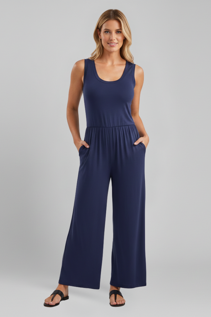 Women’s Jumpsuit with Round Neckline and Elastic Waist