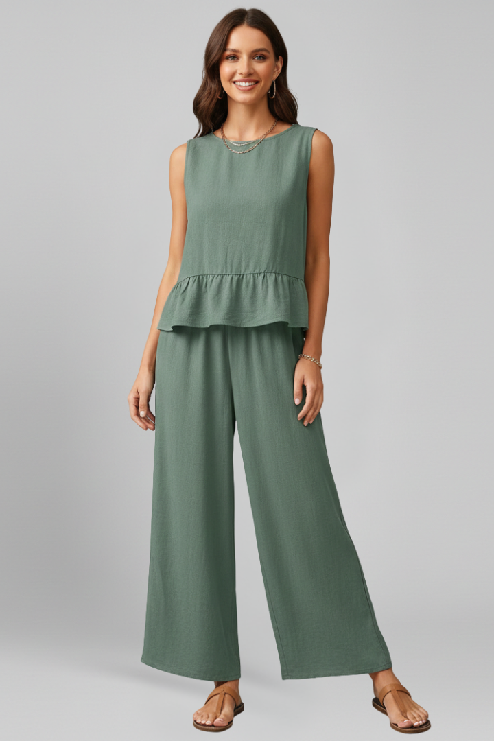 Women’s Jumpsuit with Round Neckline and Ruffled Hem