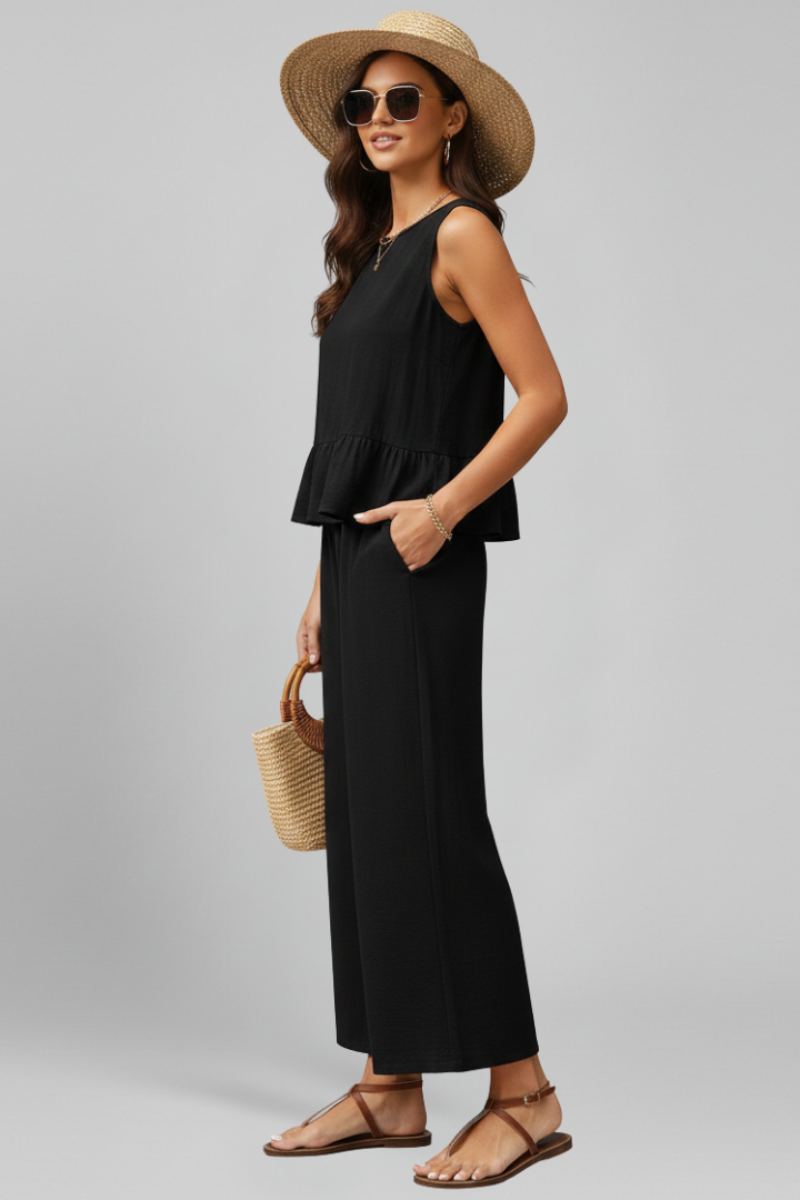 Women’s Jumpsuit with Round Neckline and Ruffled Hem