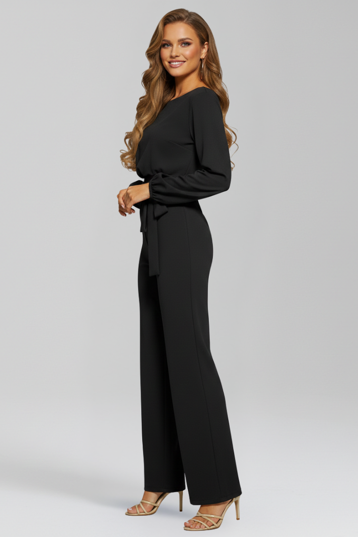 Women’s Jumpsuit with Round Neckline and Waist Tie