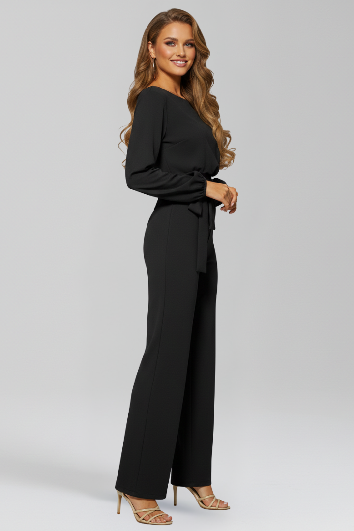 Women’s Jumpsuit with Round Neckline and Waist Tie