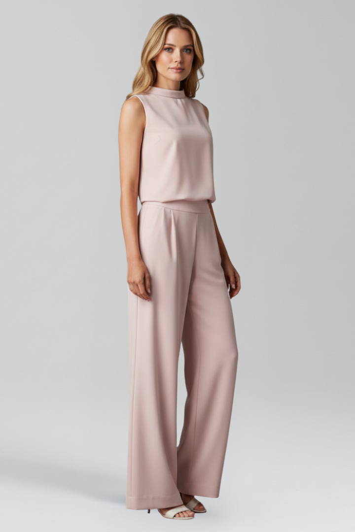 Women’s Jumpsuit with Round Neckline and Wide Legs