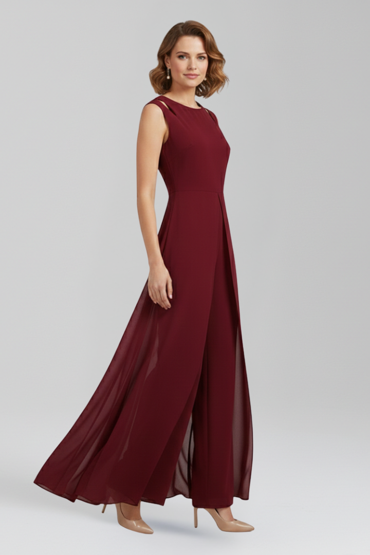 Women’s Jumpsuit with Round Neckline and Wide Legs