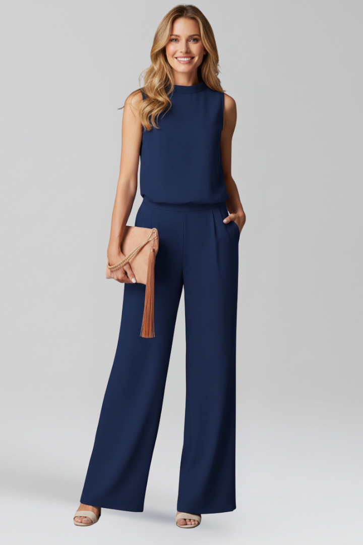 Women’s Jumpsuit with Round Neckline and Wide Legs