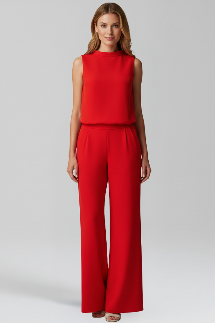 Women’s Jumpsuit with Round Neckline and Wide Legs