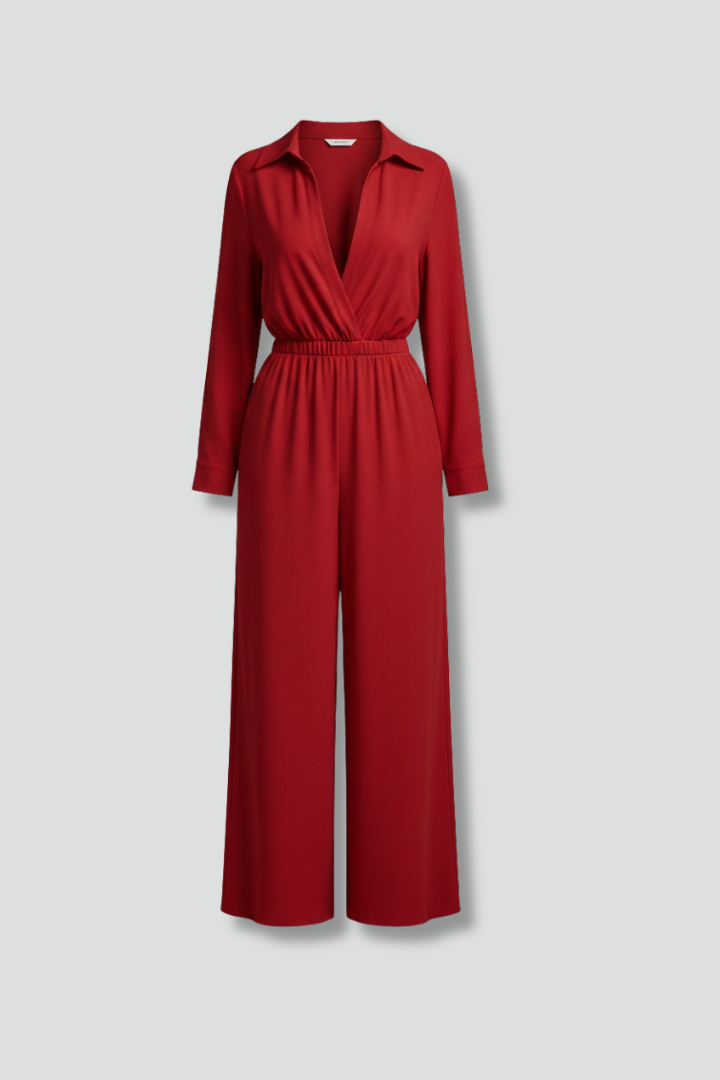 Women’s Jumpsuit with Shirt Collar and Wide Legs
