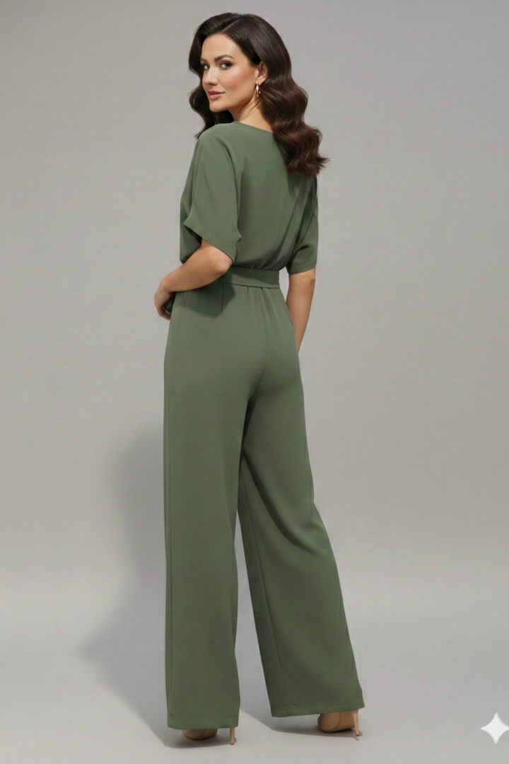 Women’s Jumpsuit with Short Sleeves and Tie Waist
