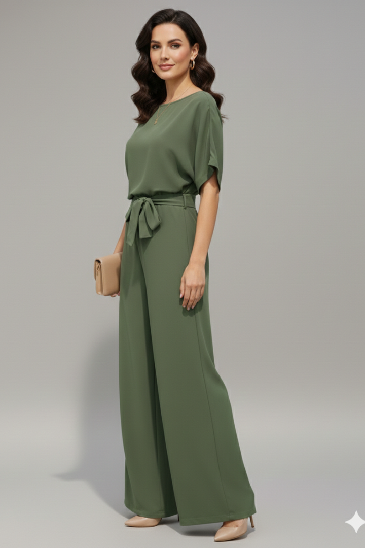 Women’s Jumpsuit with Short Sleeves and Tie Waist
