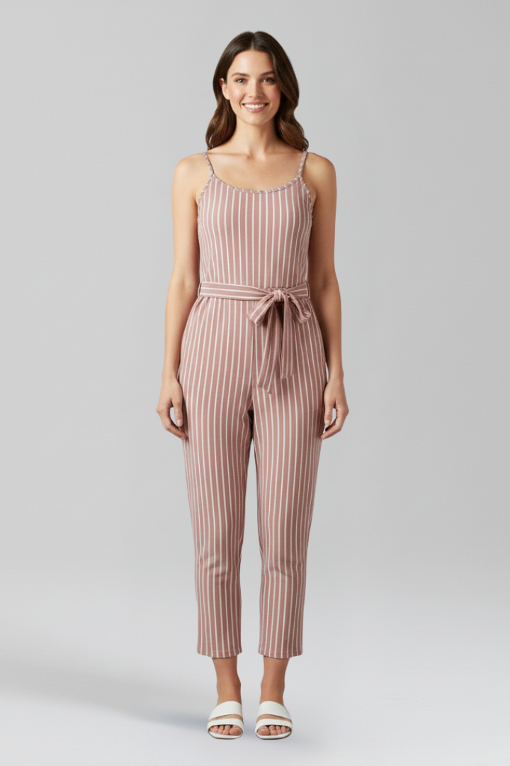 Women’s Jumpsuit with Shoulder Straps and Tied Waist