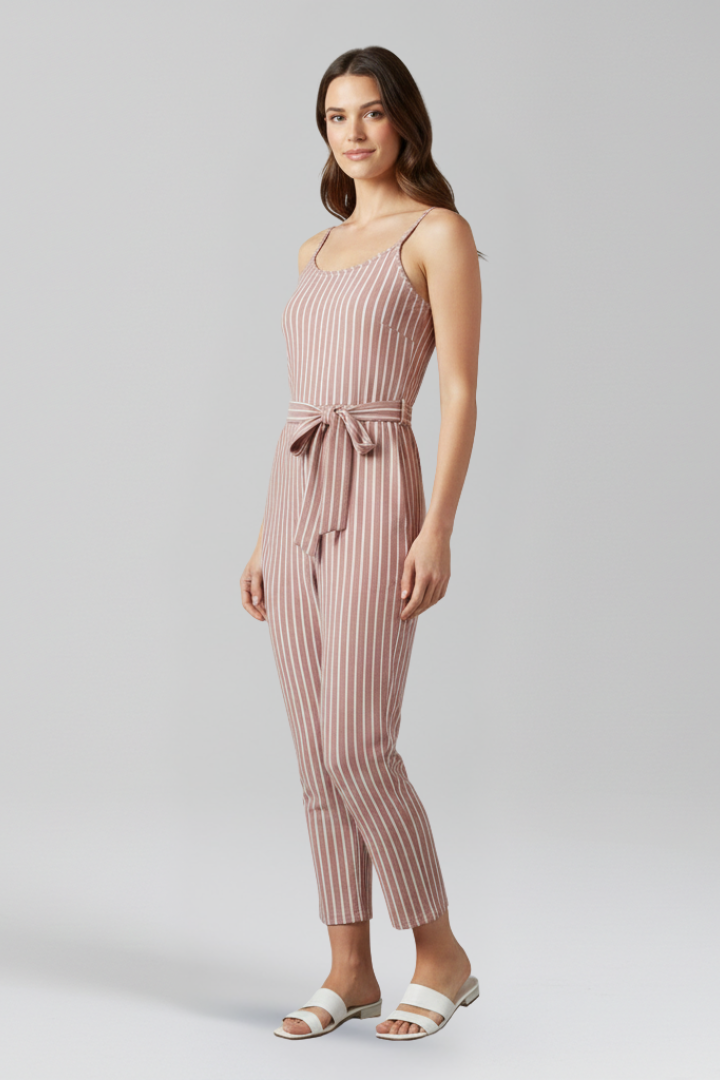 Women’s Jumpsuit with Shoulder Straps and Tied Waist