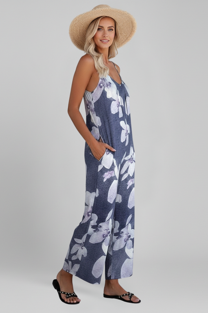 Women’s Jumpsuit with Spaghetti Straps and Printed Surface