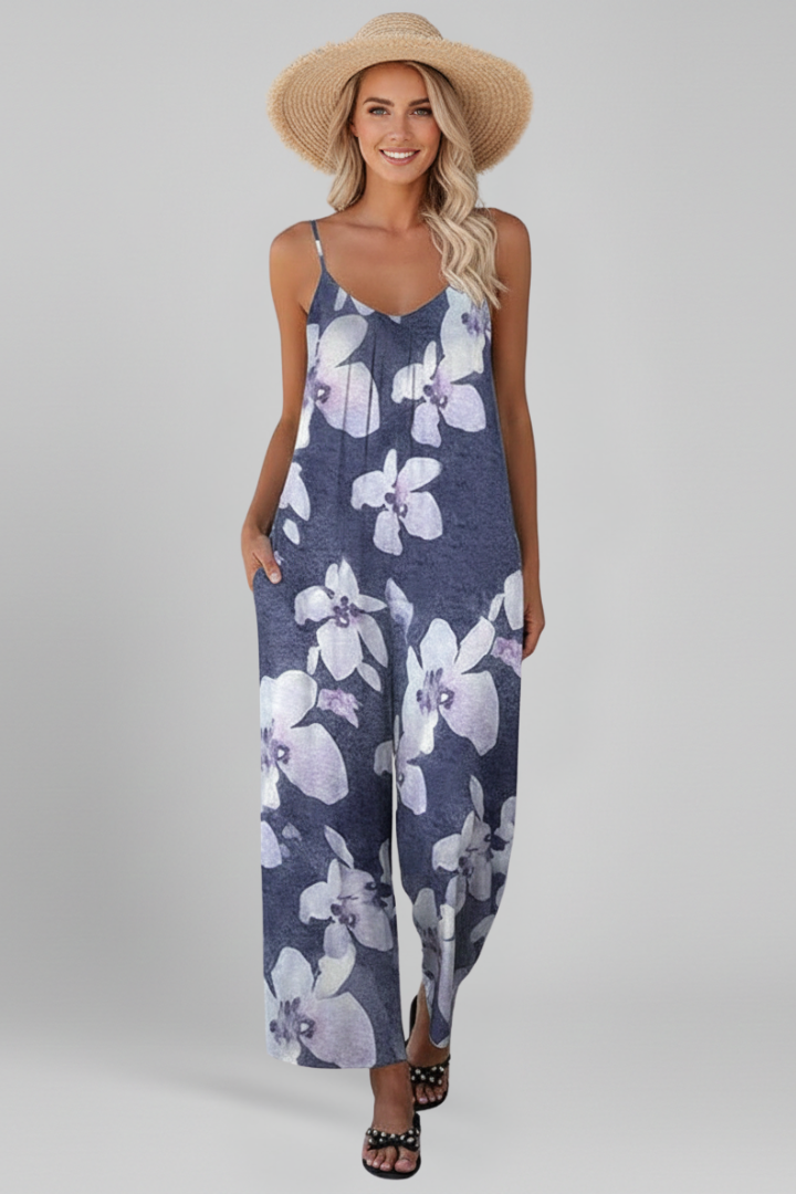 Women’s Jumpsuit with Spaghetti Straps and Printed Surface