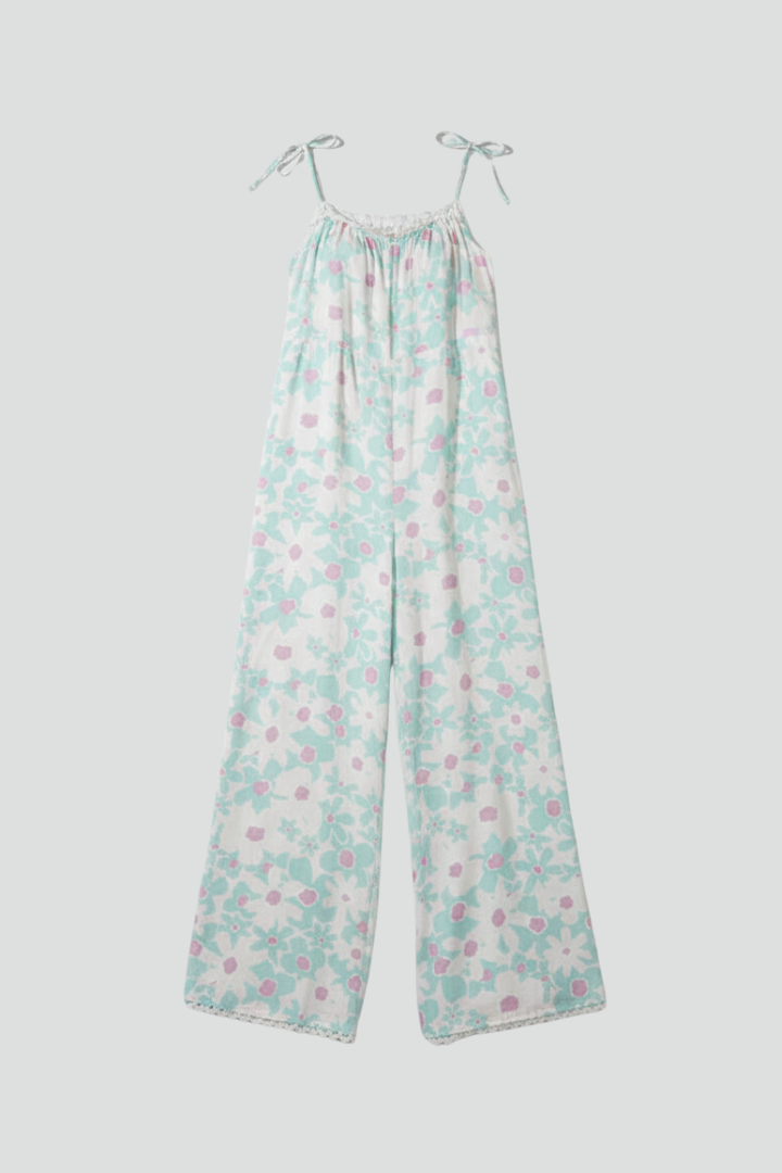 Women’s Jumpsuit with Square Neckline and Printed Surface