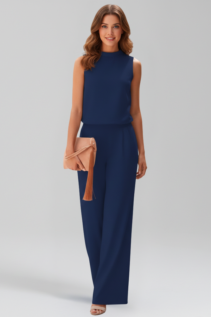 Women’s Jumpsuit with Stand Collar and Wide Legs