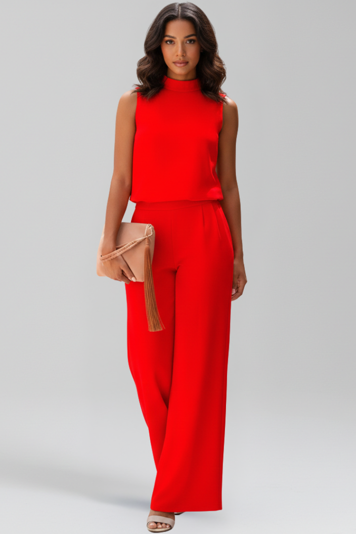 Women’s Jumpsuit with Stand Collar and Wide Legs