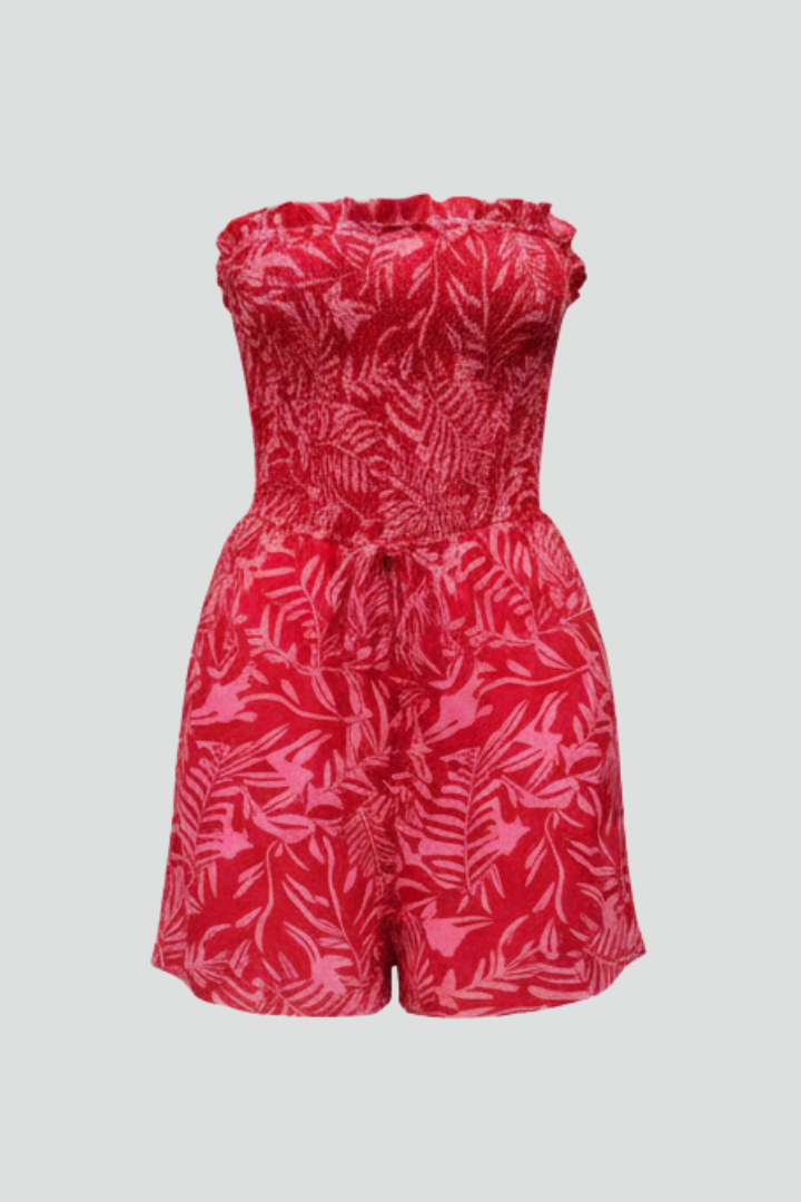 Women’s Jumpsuit with Strapless Neckline and Printed Surface