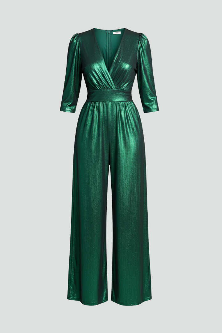 Women’s Jumpsuit with V Neck and Long Sleeves