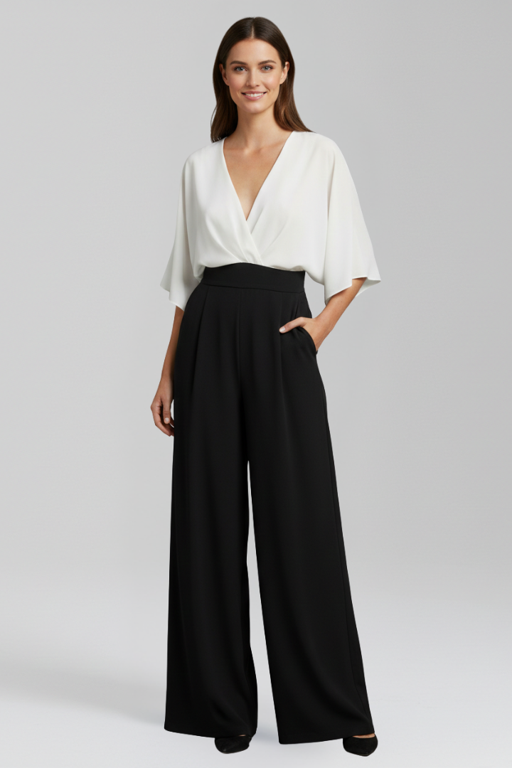 Women’s Jumpsuit with V Neck and Wide Legs