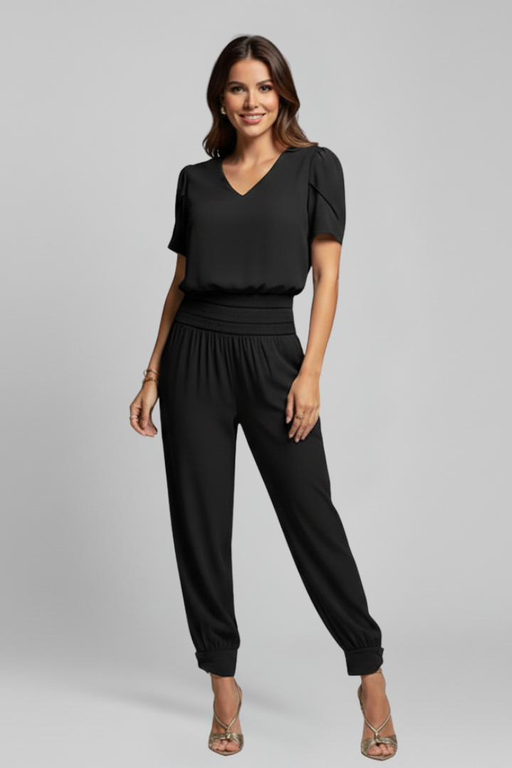 Women’s Jumpsuit with V Neckline and Elastic Waist