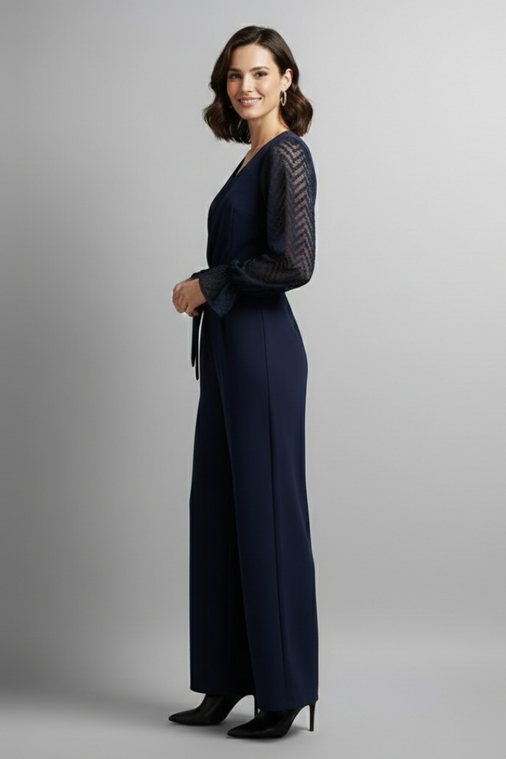 Women’s Jumpsuit with V Neckline and Long Sleeves