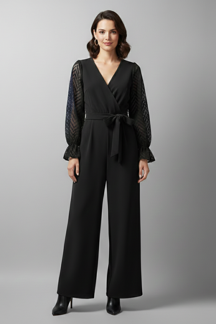 Women’s Jumpsuit with V Neckline and Long Sleeves