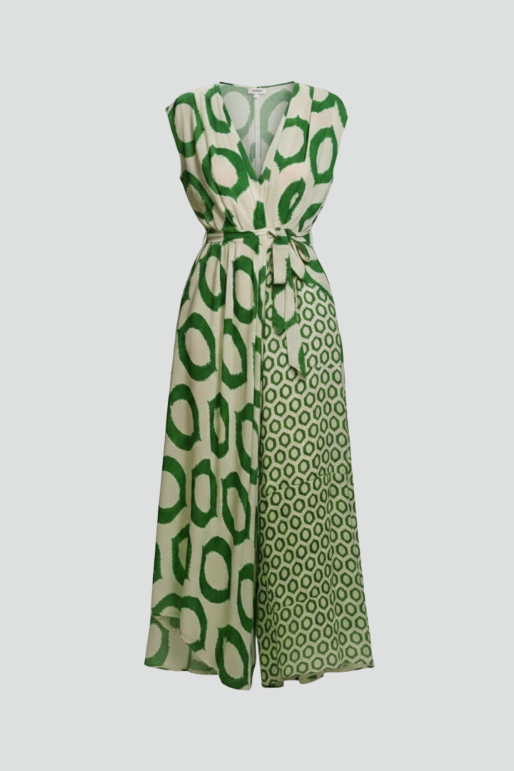 Women’s Jumpsuit with V Neckline and Printed Surface