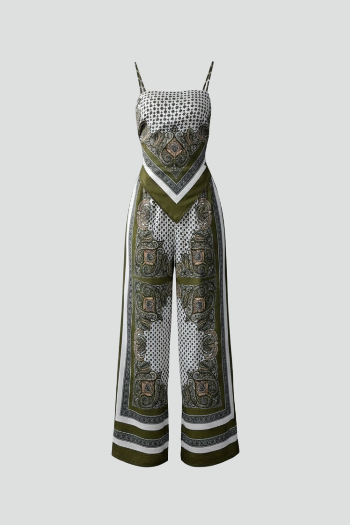 Women’s Jumpsuit with V Neckline and Printed Surface